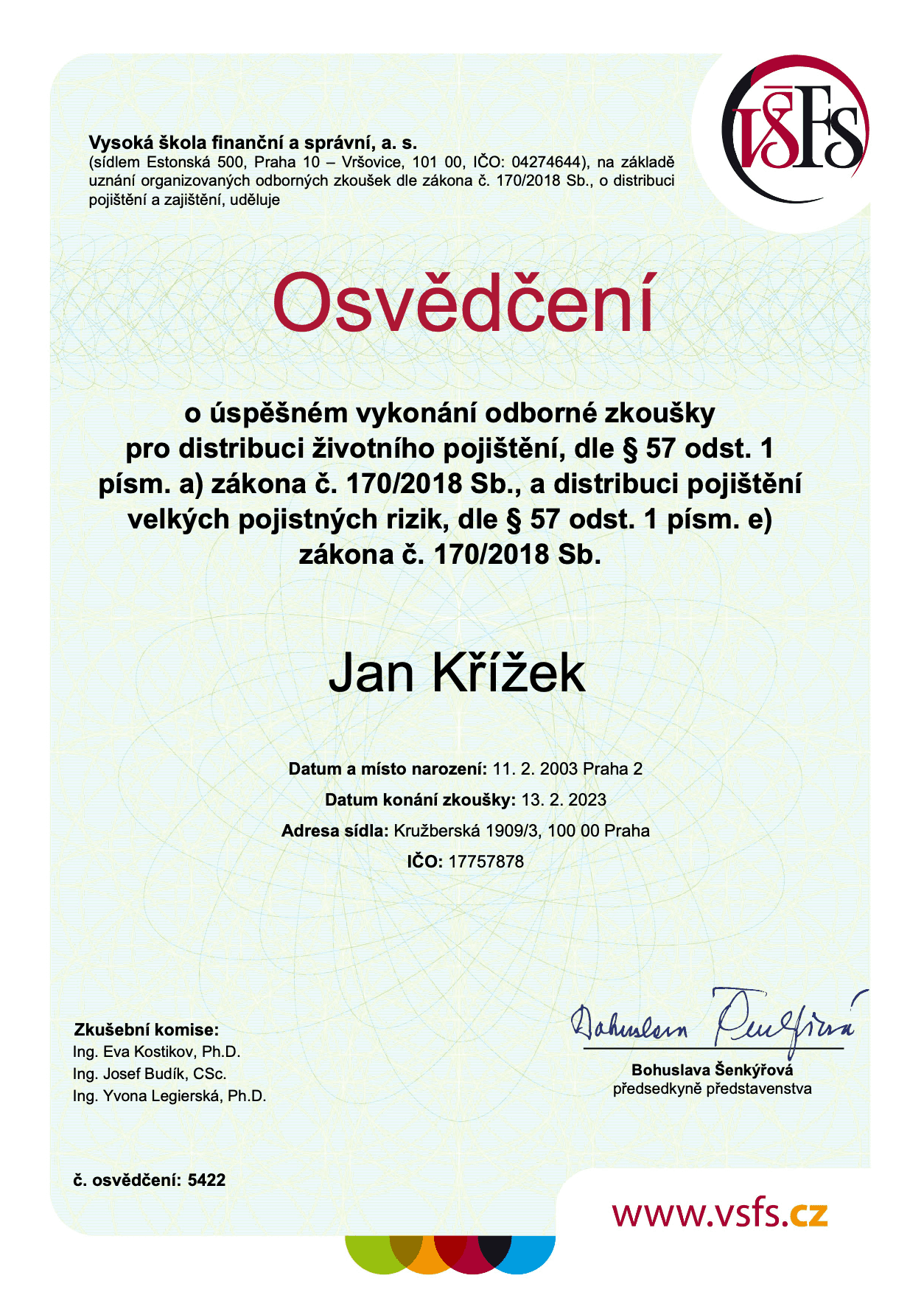 Certifikát pojišťovacího zprostředkovatele
